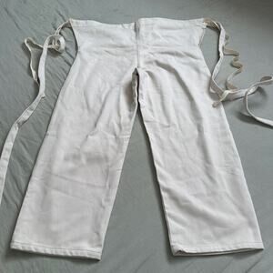 Emiko Studios XS Durable Cotton Canvas Wide Leg Tie Waist Wrap Pants Cream